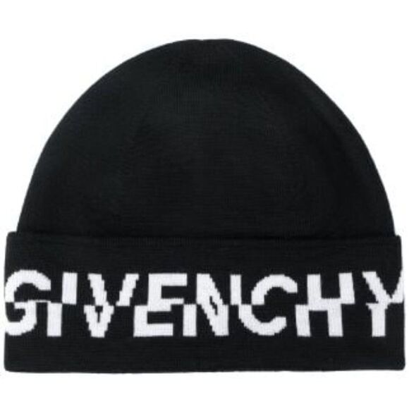 Givenchy Black Split Logo unisex Beanie Paris Motif Knitted 100% Laine W… main image 5